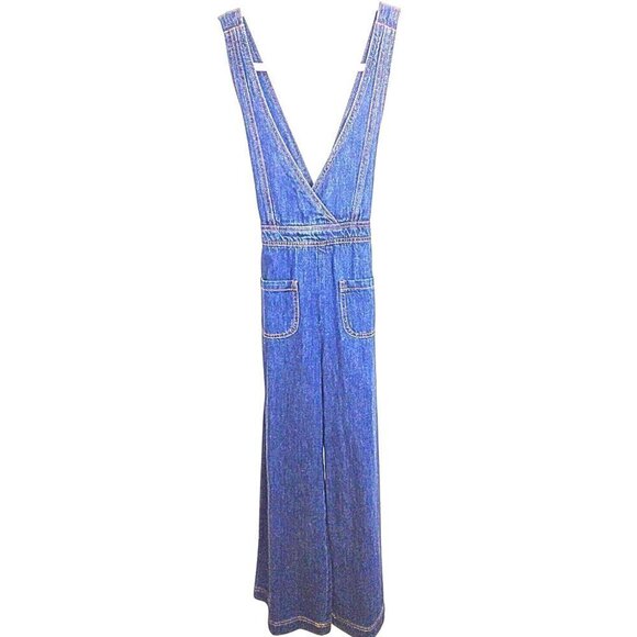 BEBE GIRL'S WIDE LEG DRK BLUE JEAN OVERALLS W/ CRISSCROSS BACK | SIZE M … - Picture 1 of 6